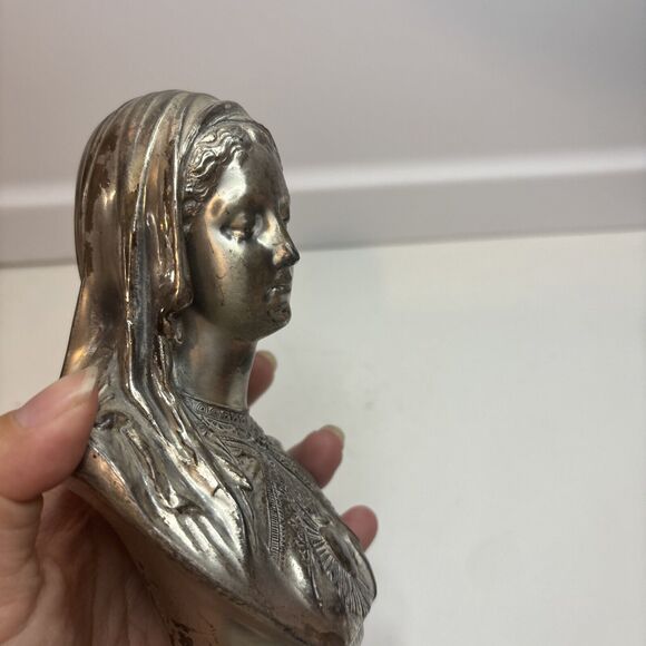 Antique Silver Plated Madonna SC De Maria Bust  Religious Statue About 7” H - Picture 4 of 11